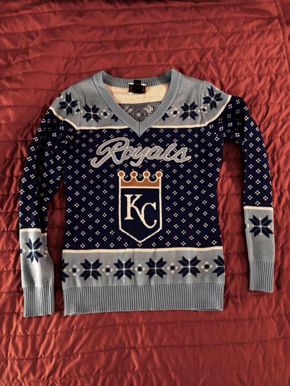 Genuine Merchandise Navy and Light Blue KC Royals V-Neck Sweater